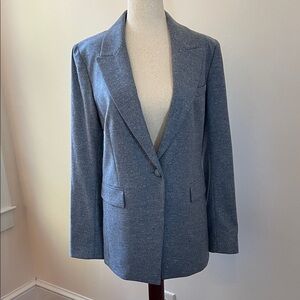 Lafayette 148 Tweed Wool-Blend Single-Button Blazer Jacket Blue Size 6